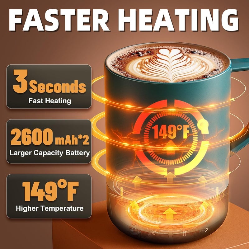 Civexa Magnetic Charging Rechargeable Self Heating Coffee Mug, Fast Heating & High Temperature 14Oz APP-Controlled Smart Coffee Cup Warmer, 120 Mins -Hot Up to 149℉ Smart Mug Warmer, Gifts for Women and Men - Image 2